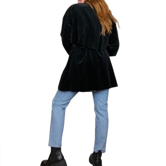 Vintage 70s Black Faux Velvet Oversized Large Peacoat Style Winter Jacket Coat - Picture 4 of 11